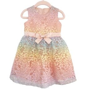 Bonnie Jean Kids Dress Girls Toddler Rainbow Lace Ombre Formal Pink Size 2T